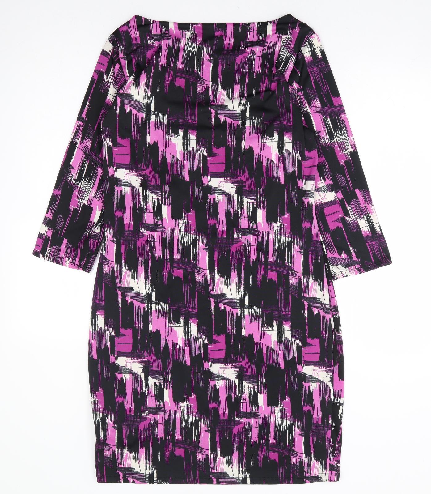 Preworn Womens Purple Geometric Viscose A-Line Size 12 Round Neck Pullover