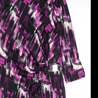 Womens Purple Geometric Viscose A-Line Size 12 Round Neck Pullover