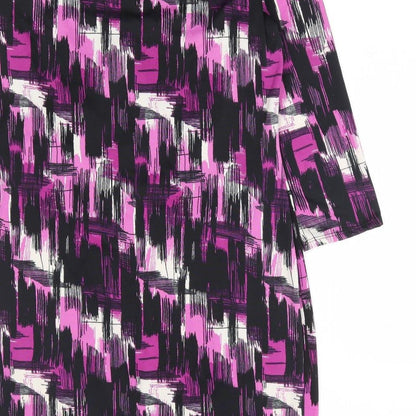 Womens Purple Geometric Viscose A-Line Size 12 Round Neck Pullover