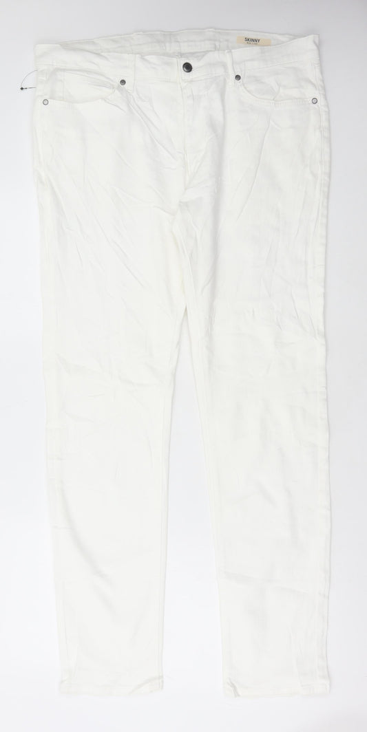 Marks and Spencer Womens White Cotton Straight Jeans Size 38 in L33 in Regular Button