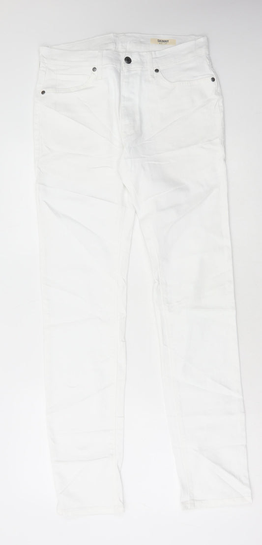 Marks and Spencer Womens White Cotton Skinny Jeans Size 30 in L33 in Regular Button
