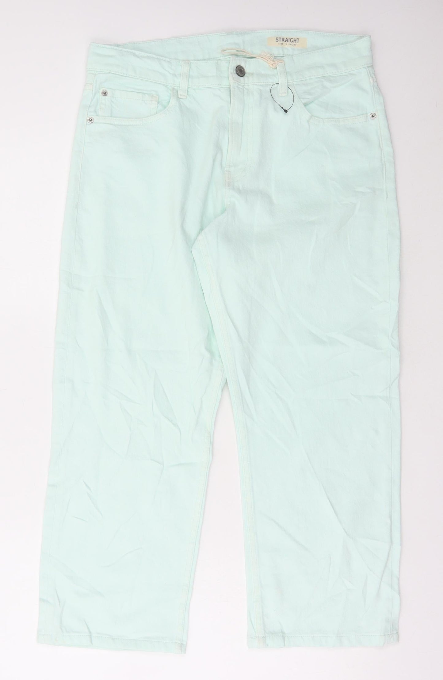 Marks and Spencer Womens Green Cotton Straight Jeans Size 12 L25 in Regular Button