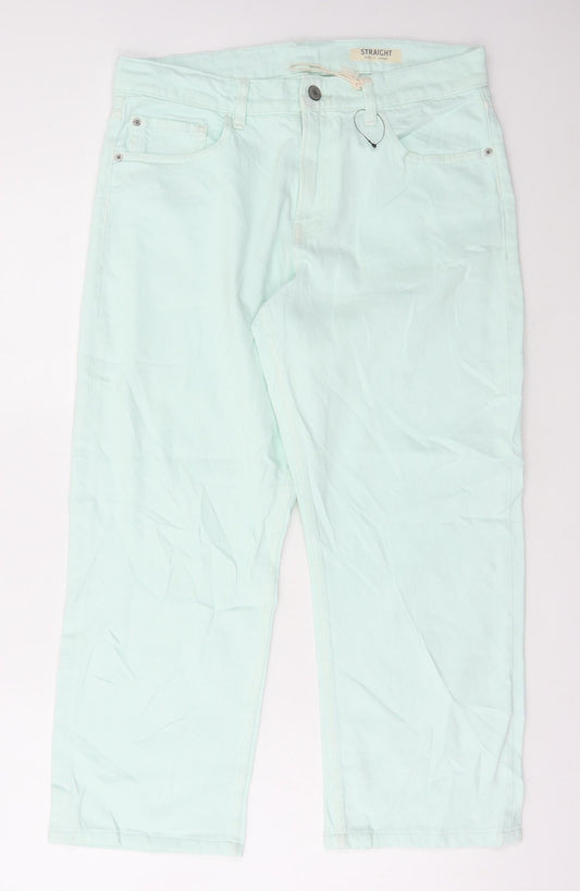 Marks and Spencer Womens Green Cotton Straight Jeans Size 12 L25 in Regular Button