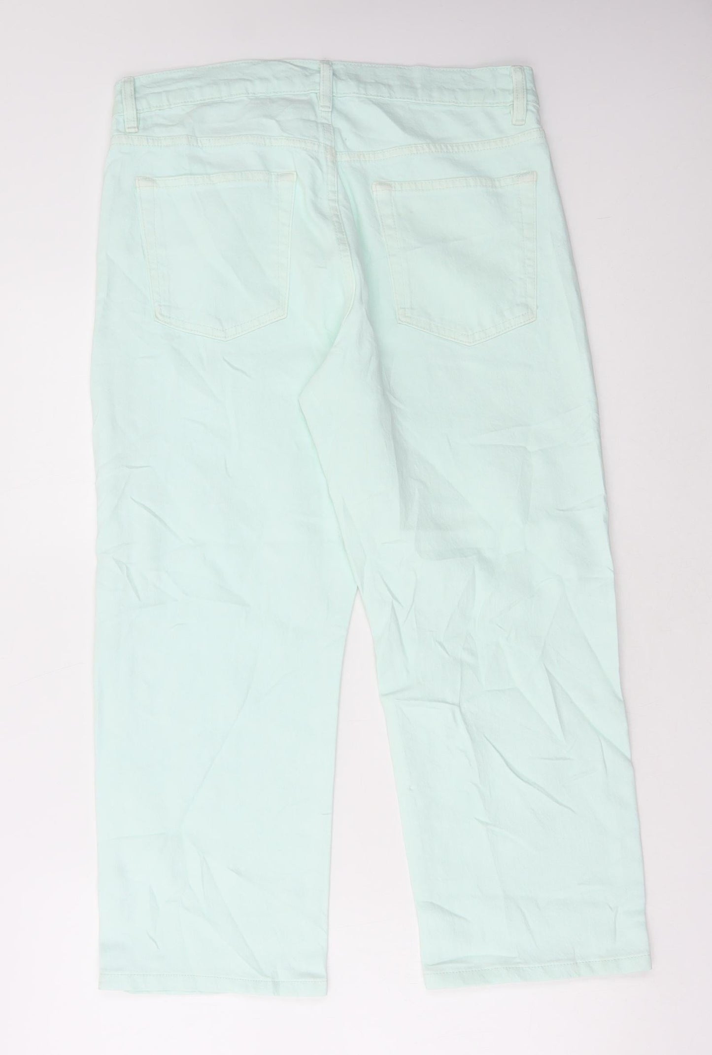 Marks and Spencer Womens Green Cotton Straight Jeans Size 12 L25 in Regular Button