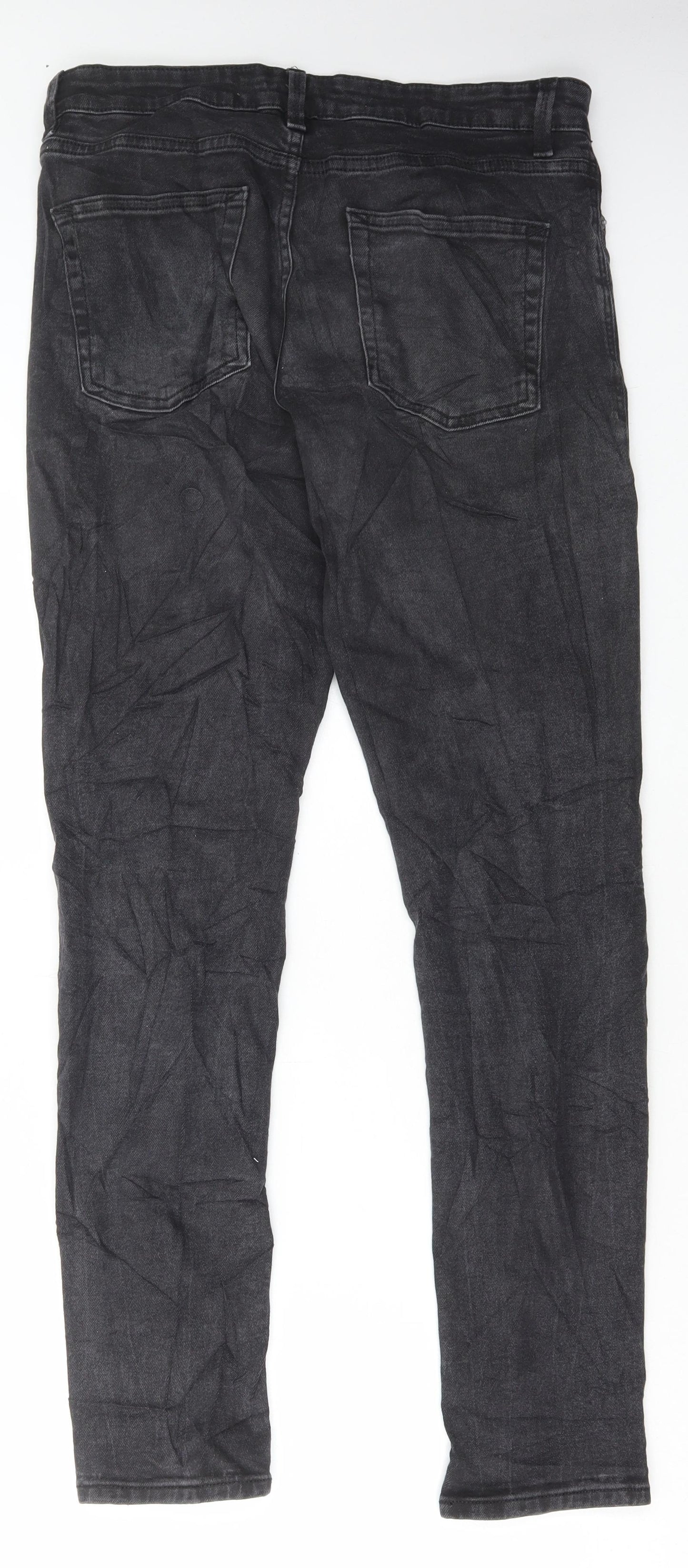 Preworn Womens Black Cotton Straight Jeans Size 32 in L30 in Regular Button