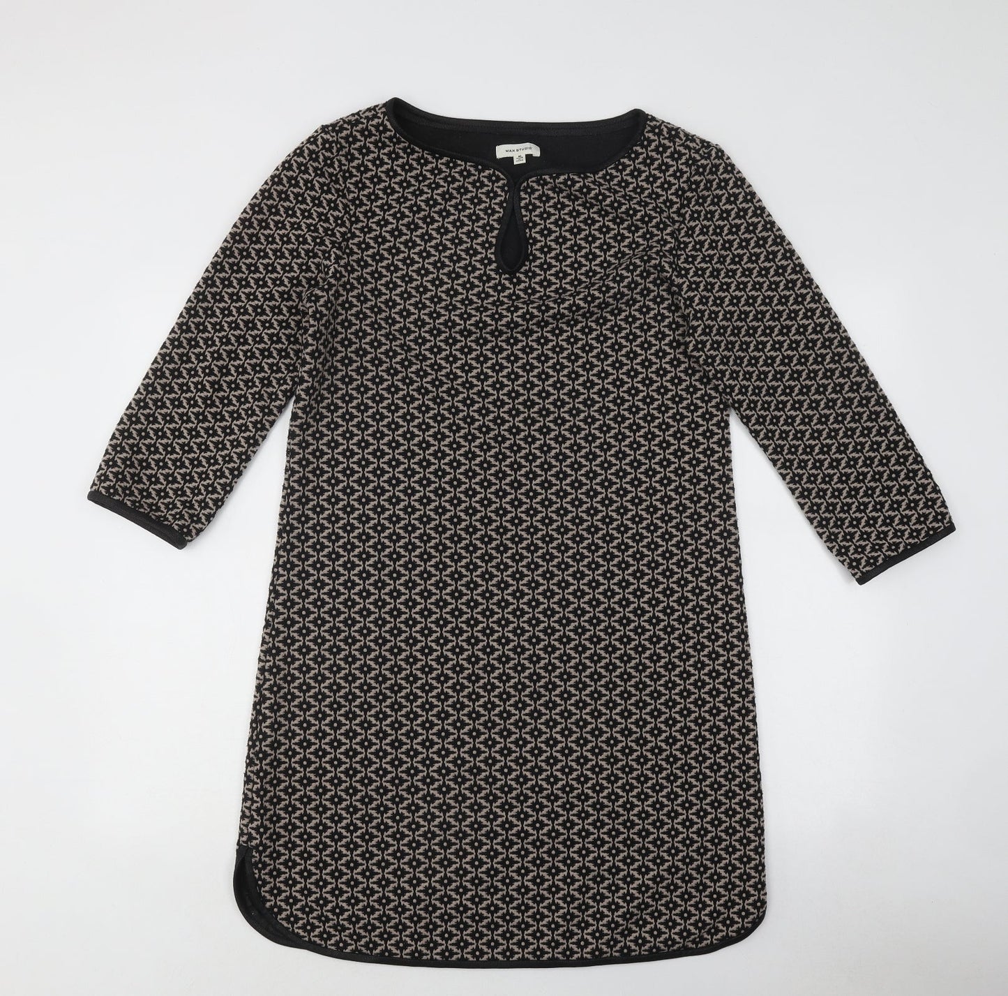 Max Studio Womens Brown Gingham Polyester A-Line Size M Round Neck Hook & Loop