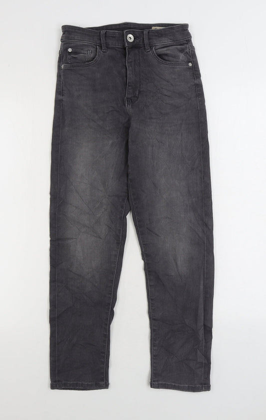 Marks and Spencer Womens Grey Cotton Straight Jeans Size 6 L24 in Regular Zip