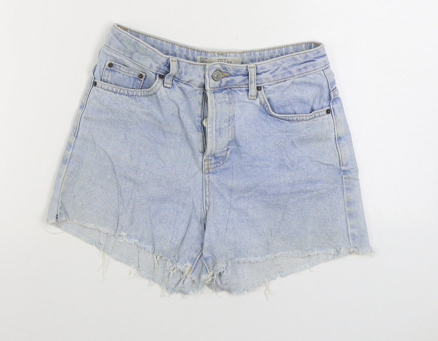 Topshop Womens Blue Cotton Hot Pants Shorts Size 4 Regular Zip