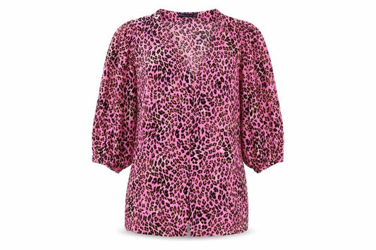 Marks and Spencer Womens Pink Animal Print Polyester Basic Button-Up Size 8 V-Neck - Leopard pattern
