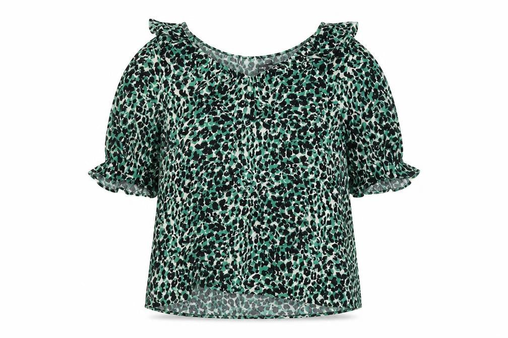 Marks & Spencer Womens Green Animal Print Viscose Basic Blouse Size 8 V-Neck