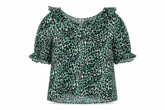 Marks and Spencer Womens Green Animal Print Viscose Basic Blouse Size 8 V-Neck
