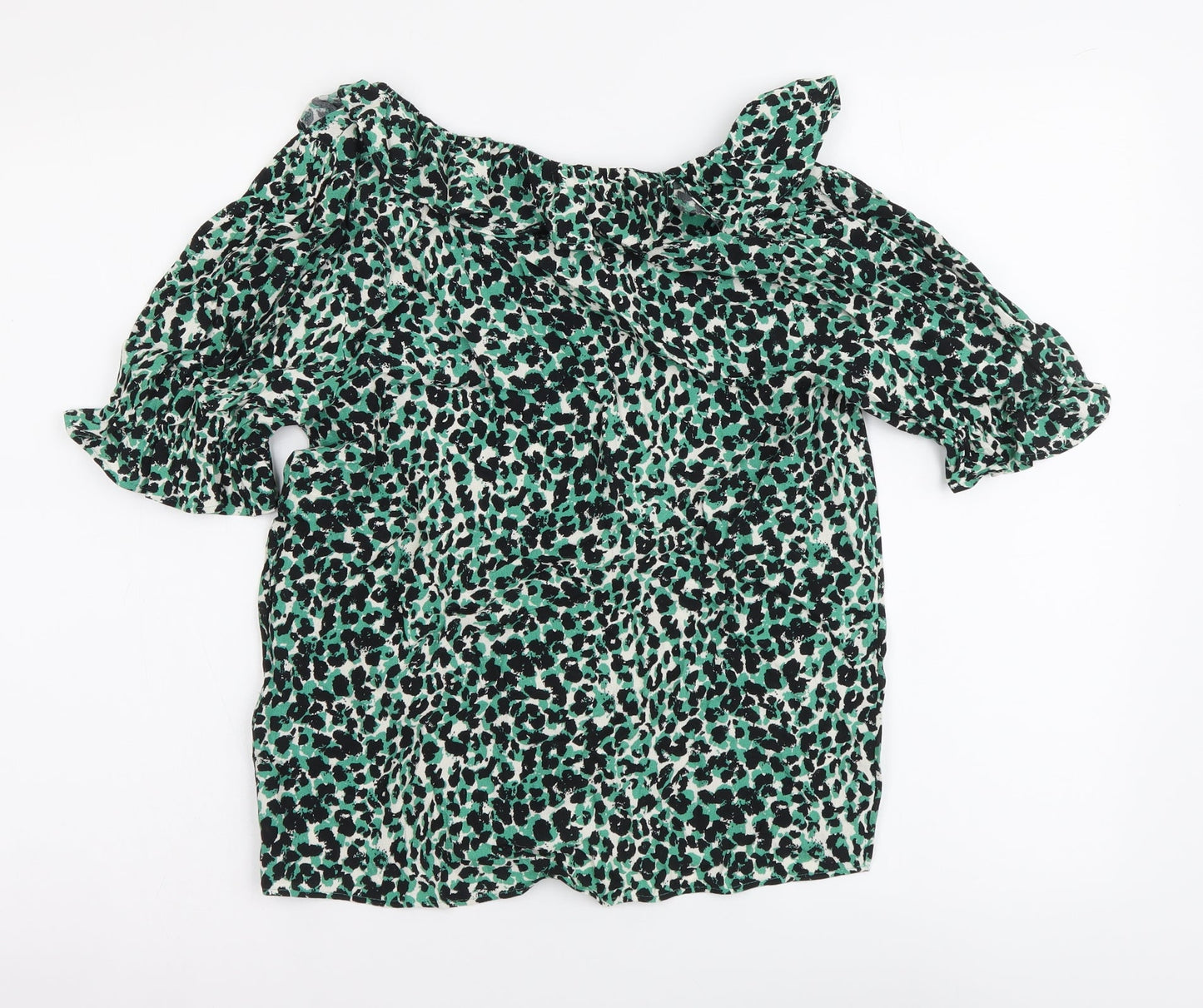 Marks and Spencer Womens Green Animal Print Viscose Basic Blouse Size 8 V-Neck