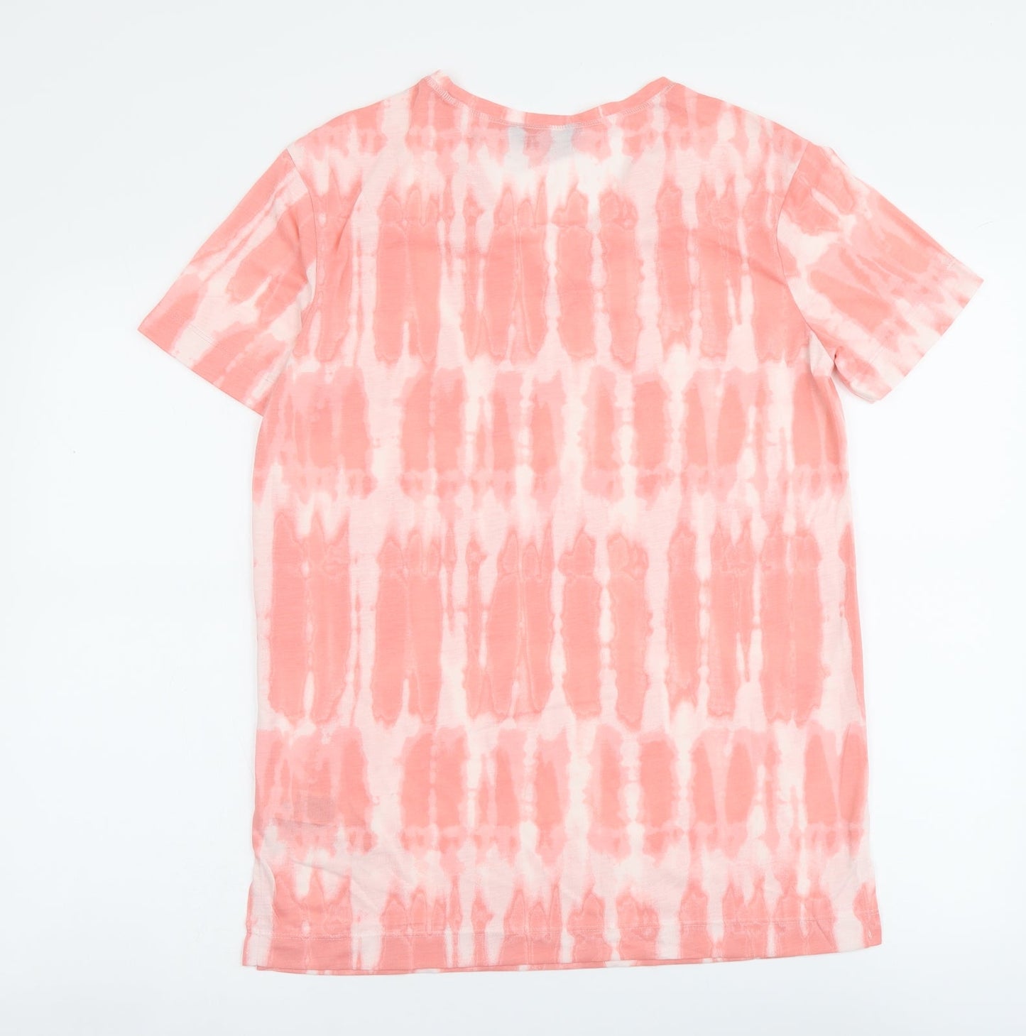 Marks and Spencer Womens Pink Geometric Polyester Basic T-Shirt Size 8 V-Neck - Tie Dye