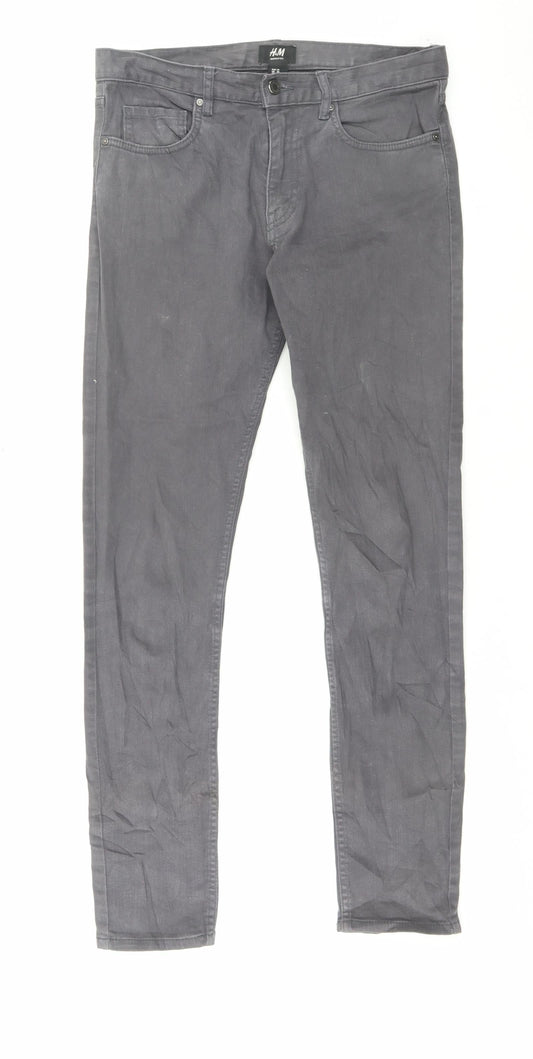 H&M Womens Grey Cotton Skinny Jeans Size 30 in L30 in Regular Button