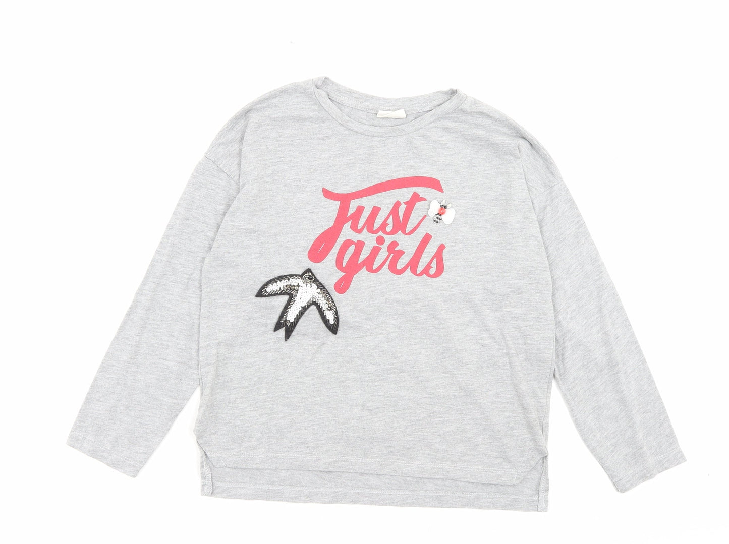 Zara Girls Grey Polyester Basic Casual Size 8 Years Crew Neck Pullover - Just Girls