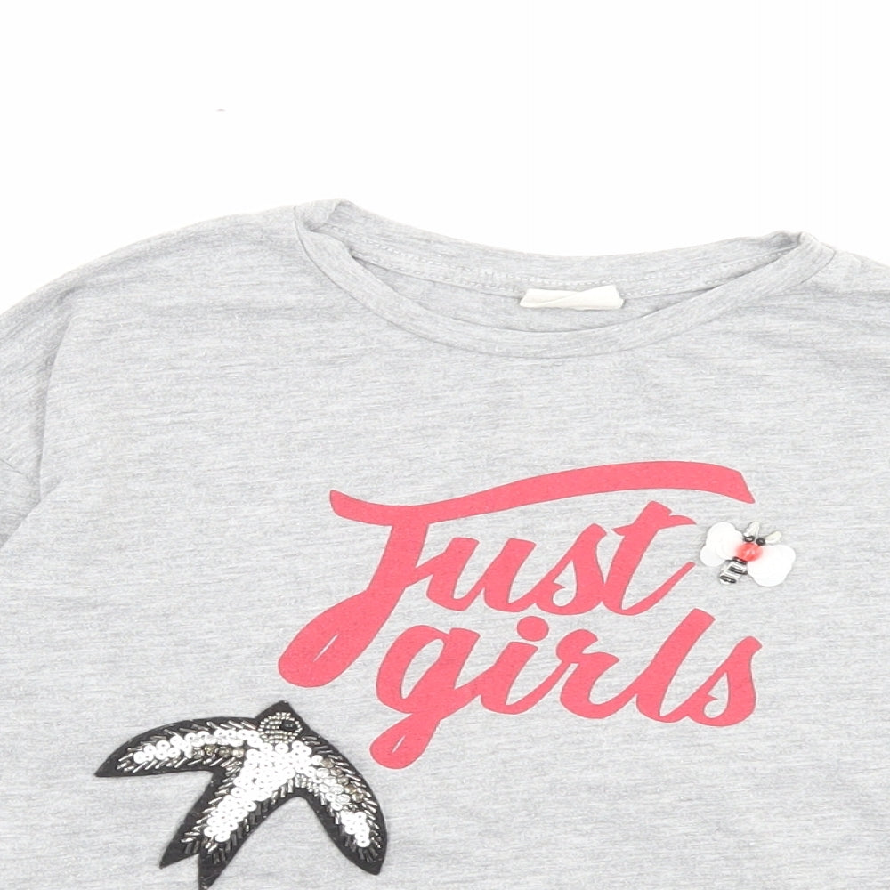 Zara Girls Grey Polyester Basic Casual Size 8 Years Crew Neck Pullover - Just Girls