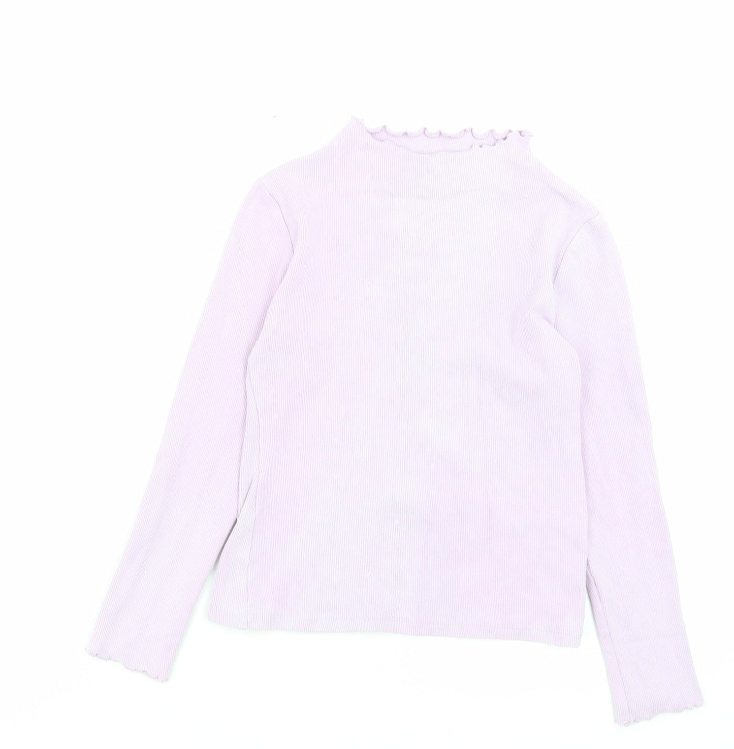 Matalan Girls Purple Cotton Basic Casual Size 9 Years High Neck Pullover - Lettuce Edging