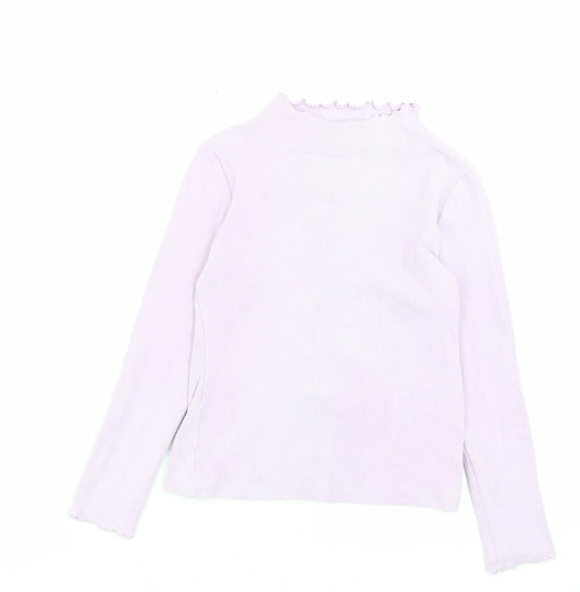Matalan Girls Purple Cotton Basic Casual Size 9 Years High Neck Pullover - Lettuce Edging