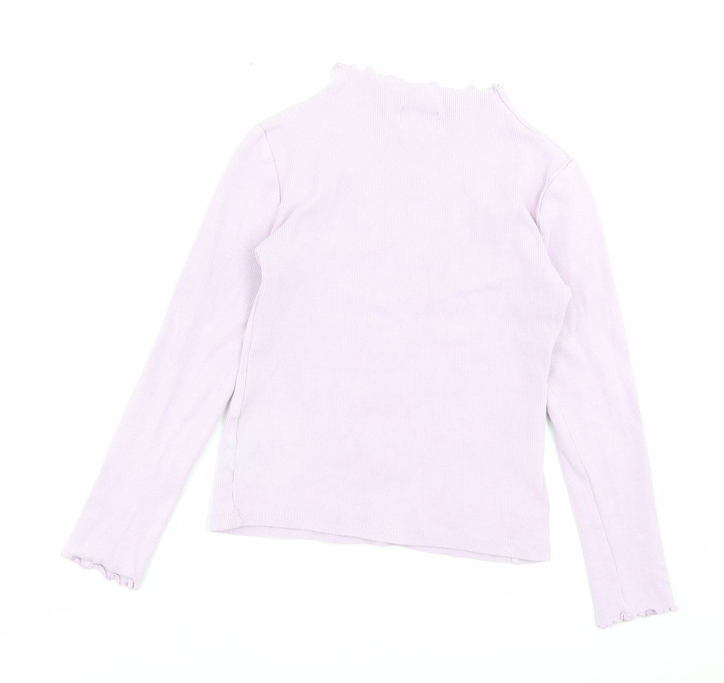 Matalan Girls Purple Cotton Basic Casual Size 9 Years High Neck Pullover - Lettuce Edging
