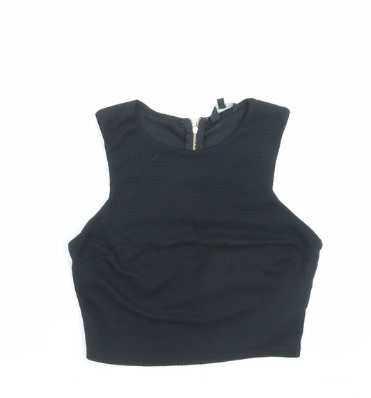 New Look Womens Black Polyester Cropped Tank Size 12 Crew Neck