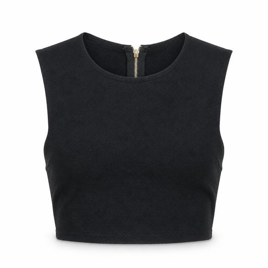 New Look Womens Black Polyester Cropped Tank Size 12 Crew Neck