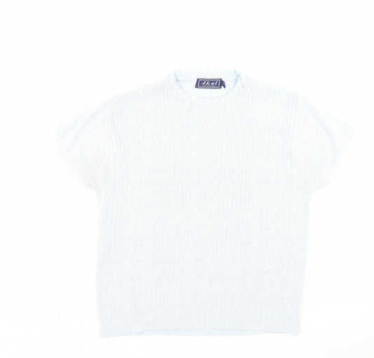 AKAL Womens Blue Acrylic Basic T-Shirt Size L Crew Neck