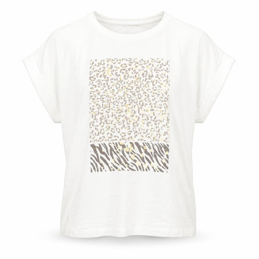 Preworn Womens White Animal Print Cotton Basic T-Shirt One Size Crew Neck