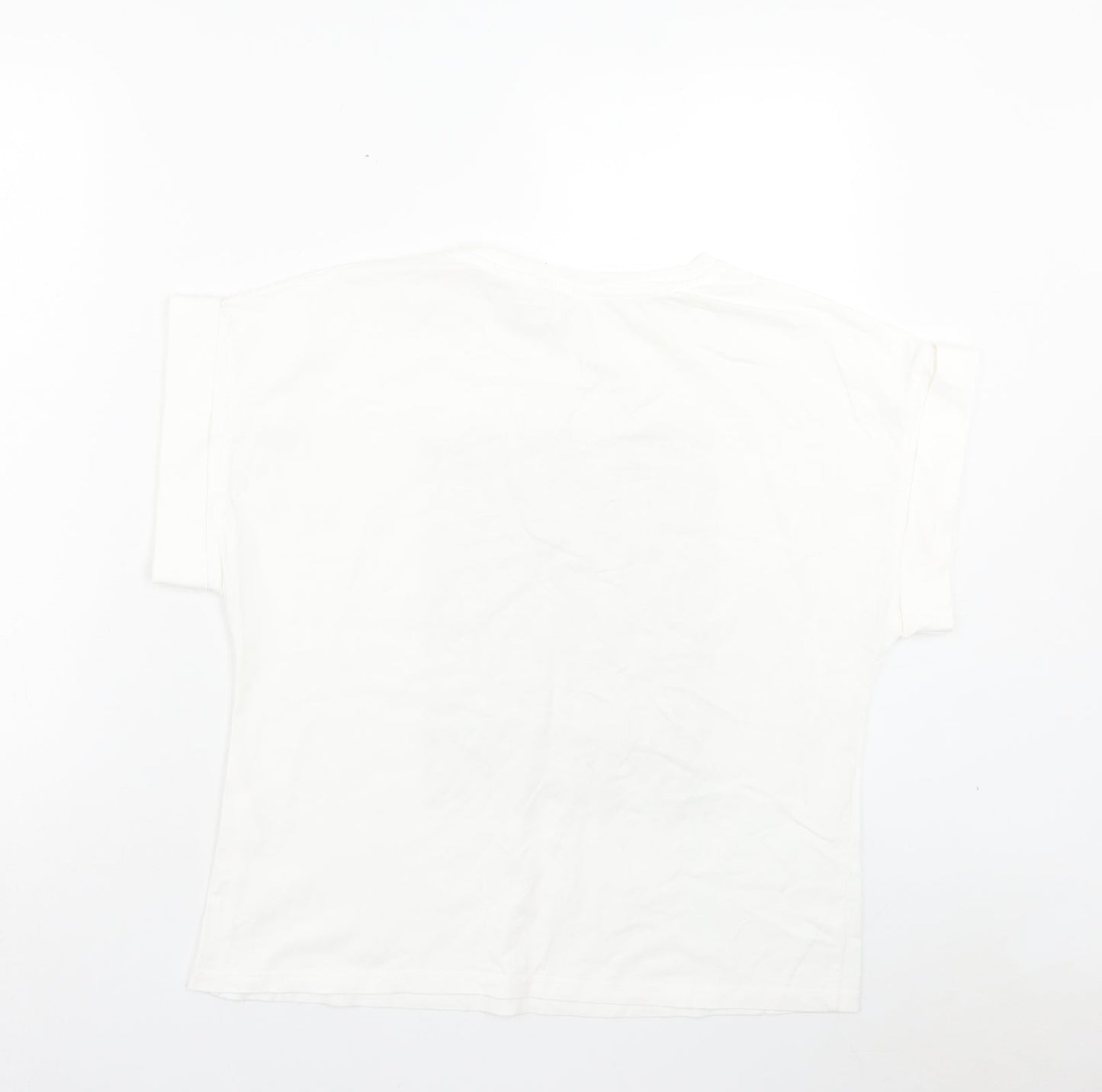 Preworn Womens White Animal Print Cotton Basic T-Shirt One Size Crew Neck