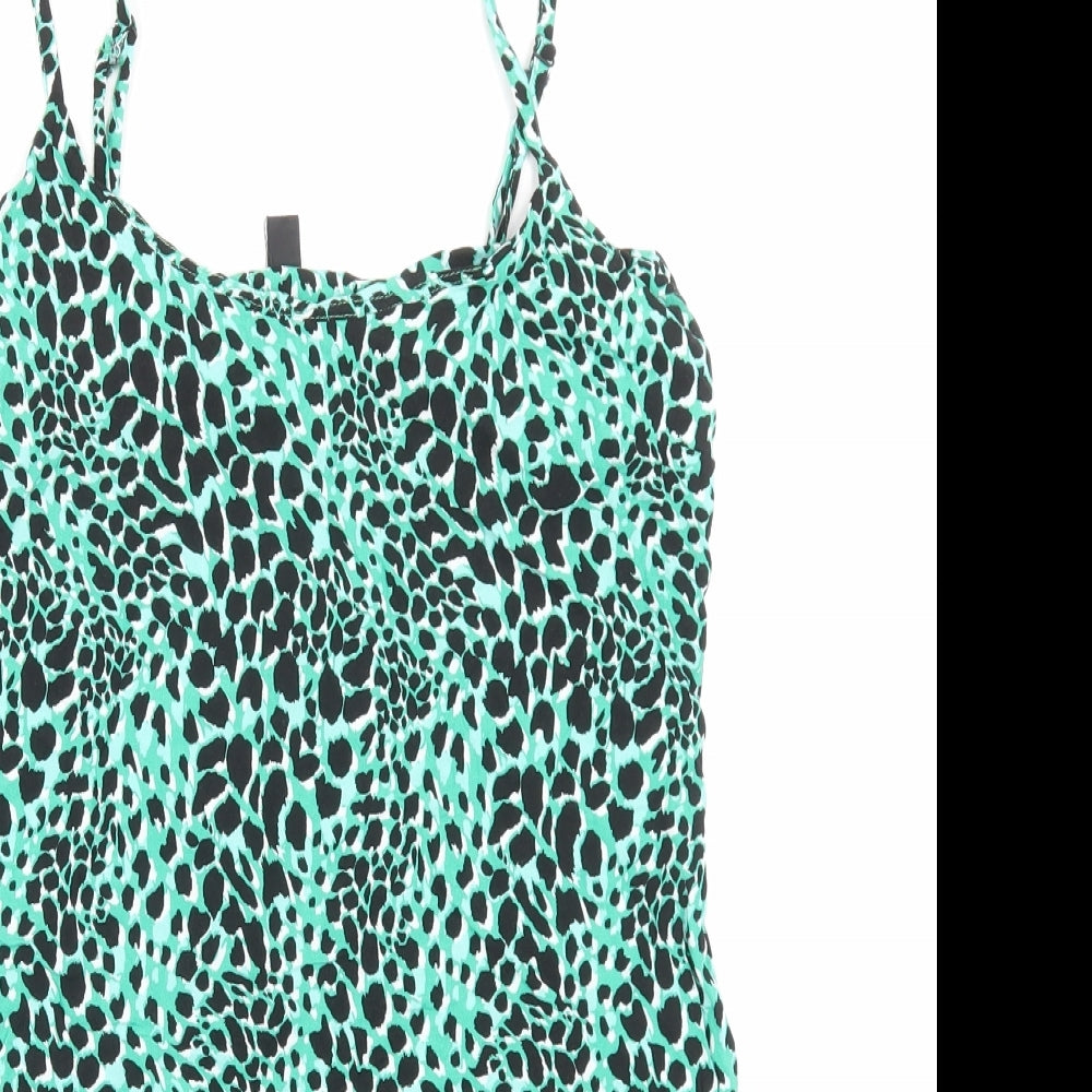 New Look Womens Green Animal Print Viscose A-Line Size 12 Scoop Neck Pullover
