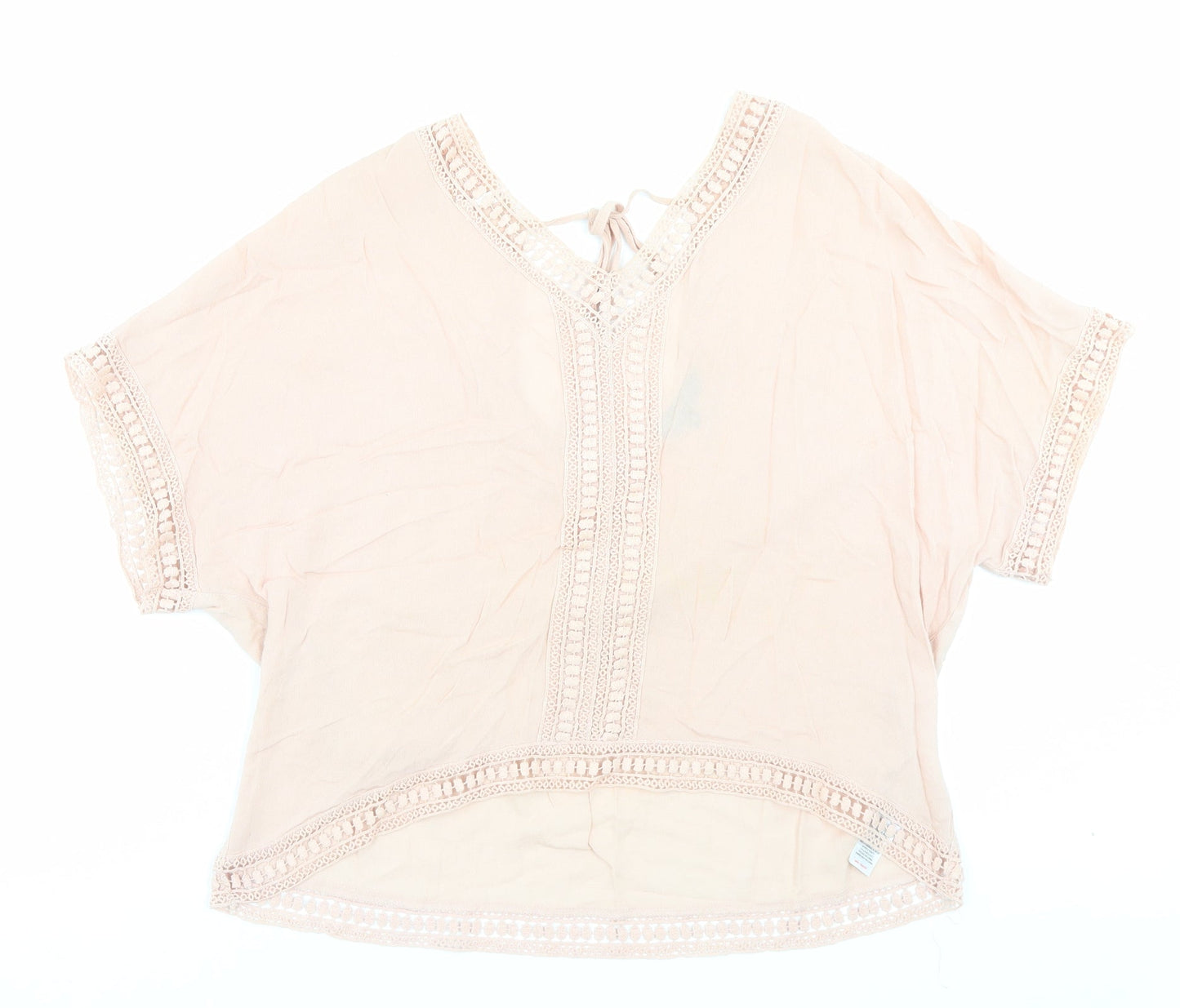 New Look Womens Pink Viscose Basic Blouse Size 12 V-Neck