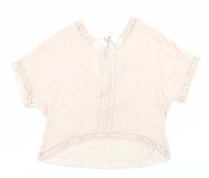 New Look Womens Pink Viscose Basic Blouse Size 12 V-Neck
