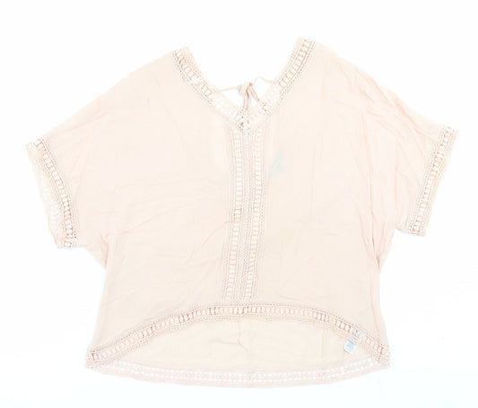 New Look Womens Pink Viscose Basic Blouse Size 12 V-Neck