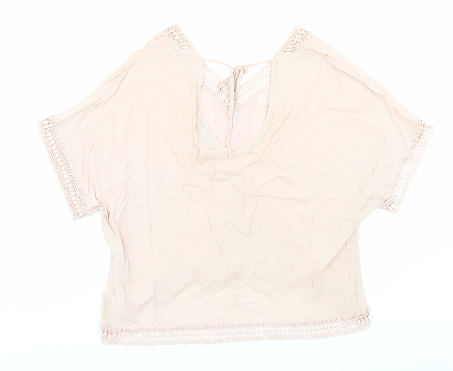 New Look Womens Pink Viscose Basic Blouse Size 12 V-Neck