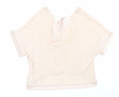 New Look Womens Pink Viscose Basic Blouse Size 12 V-Neck