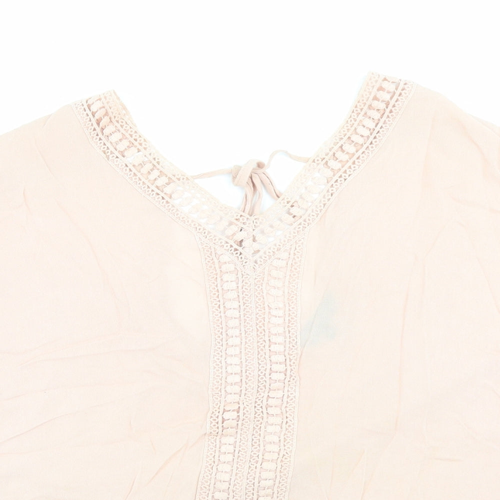 New Look Womens Pink Viscose Basic Blouse Size 12 V-Neck