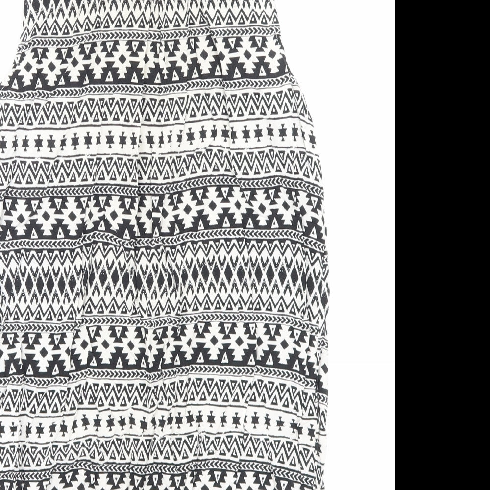 H&M Womens Black Geometric Viscose Basic Button-Up Size 12 Collared
