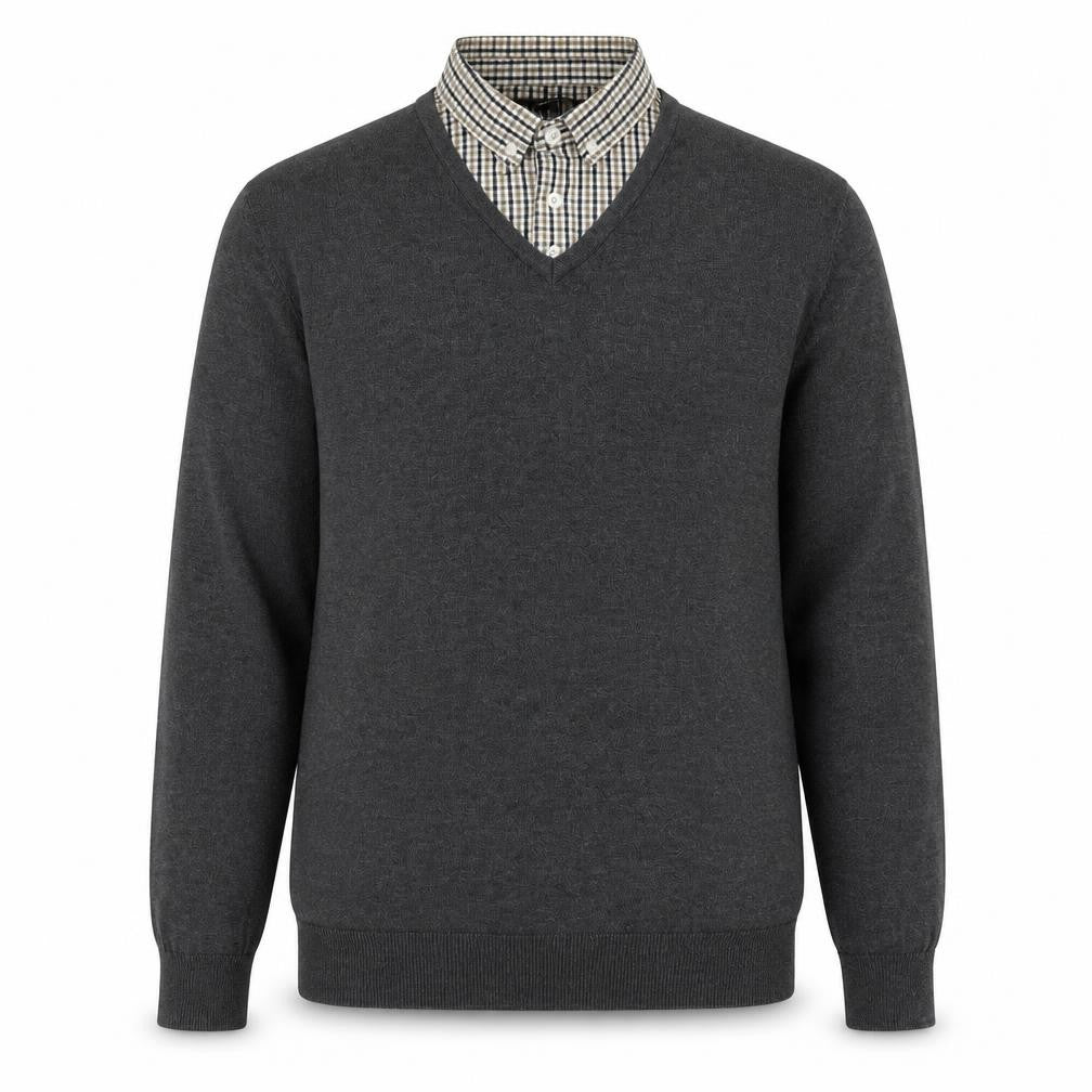 George Mens Grey Collared Cotton Henley Jumper Size L