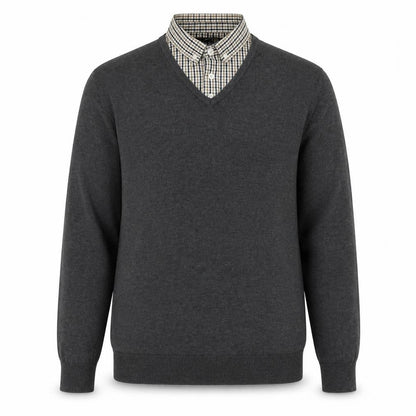 George Mens Grey Collared Cotton Henley Jumper Size L