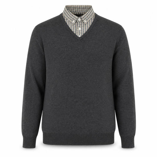 George Mens Grey Collared Cotton Henley Jumper Size L