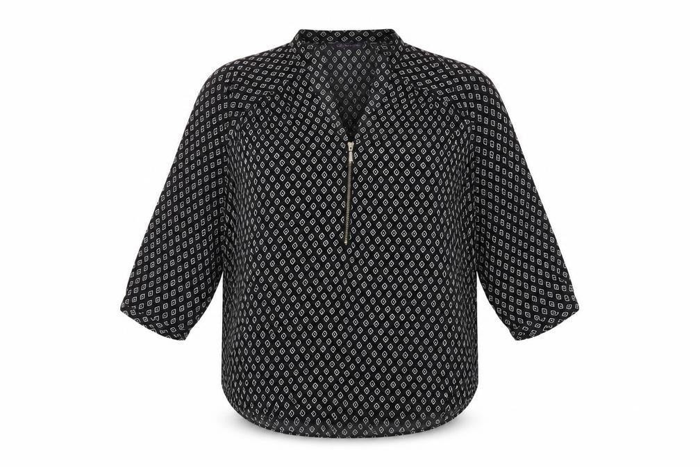 Marks & Spencer Womens Black Geometric Polyester Basic Blouse Size 10 V-Neck