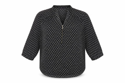 Marks & Spencer Womens Black Geometric Polyester Basic Blouse Size 10 V-Neck