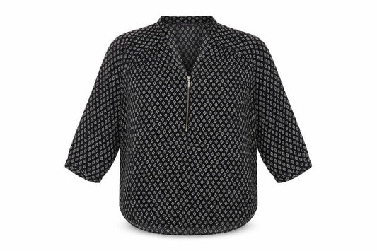 Marks and Spencer Womens Black Geometric Polyester Basic Blouse Size 10 V-Neck
