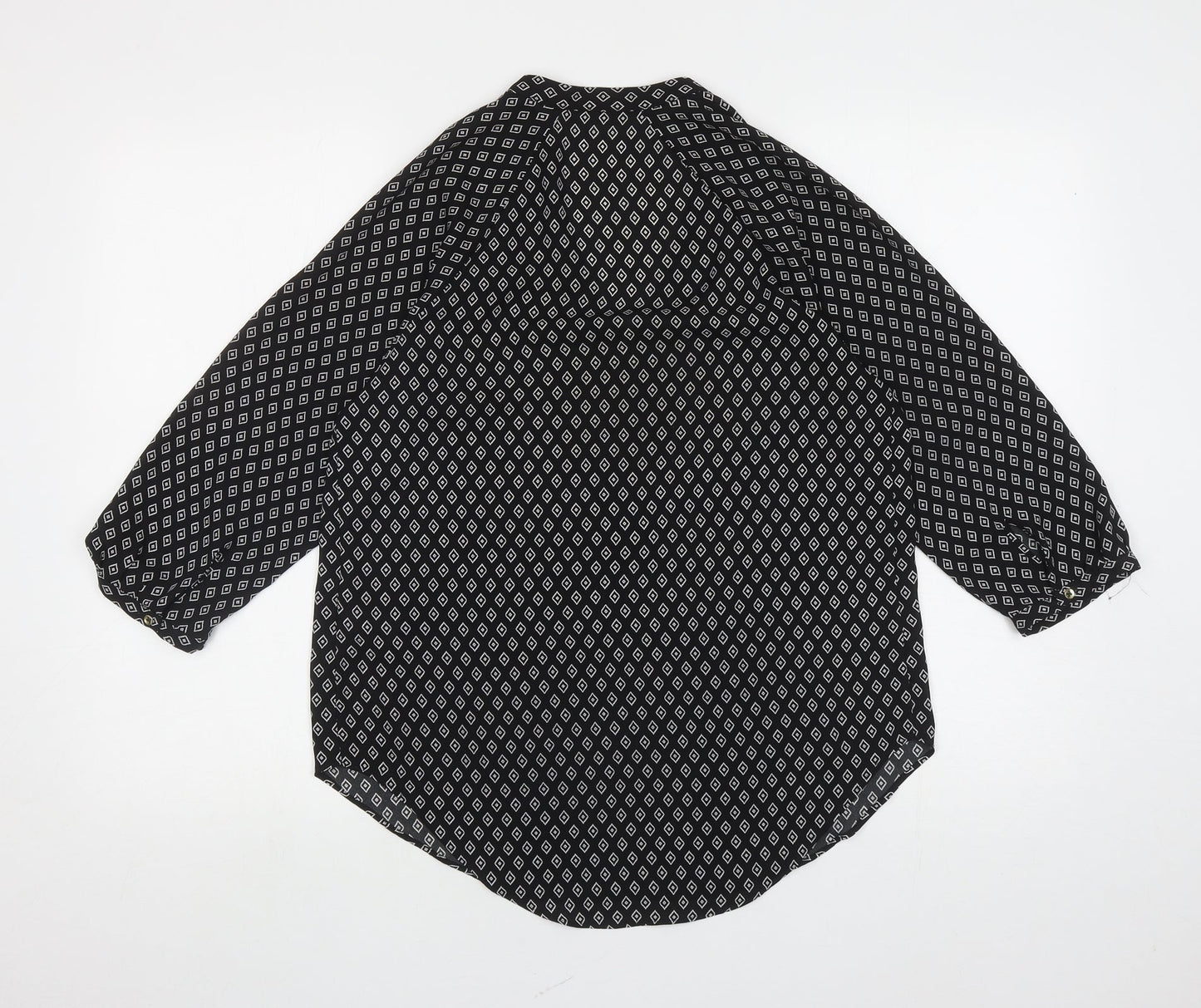 Marks and Spencer Womens Black Geometric Polyester Basic Blouse Size 10 V-Neck
