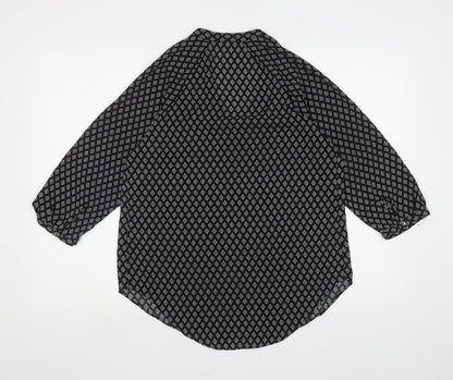 Marks & Spencer Womens Black Geometric Polyester Basic Blouse Size 10 V-Neck