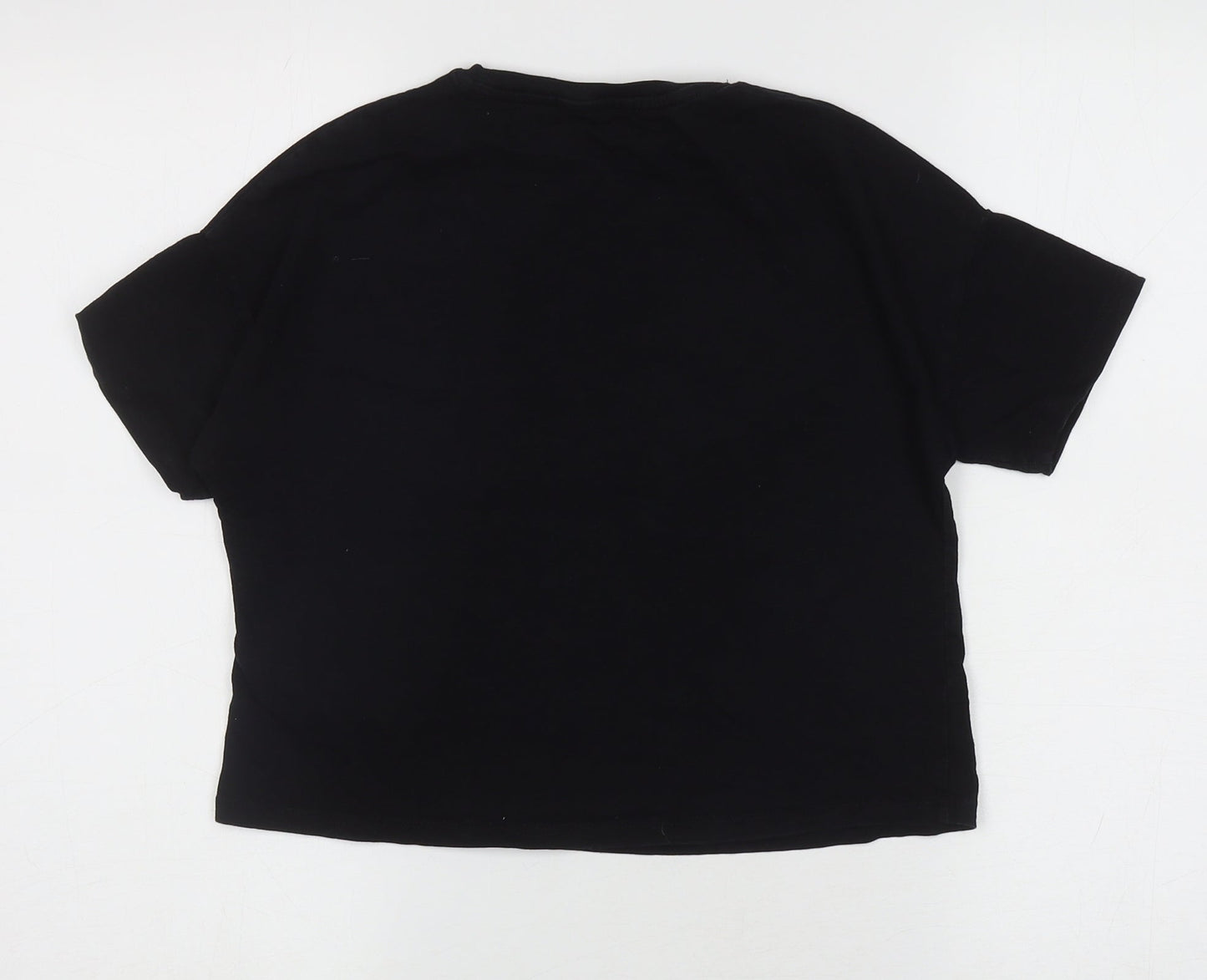 Marks and Spencer Girls Black Cotton Basic T-Shirt Size 9-10 Years Round Neck Pullover - Holiday