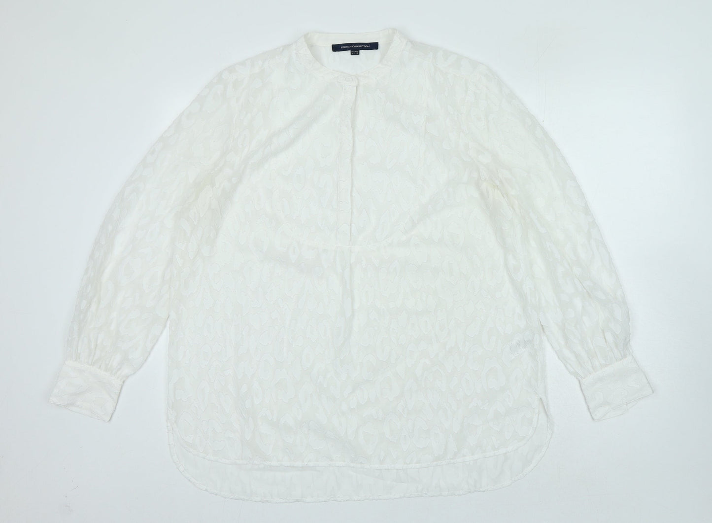 French Connection Womens White Polyester Basic Blouse Size 14 Crew Neck