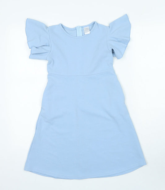 Preworn Girls Blue Polyester A-Line Size L Round Neck Zip