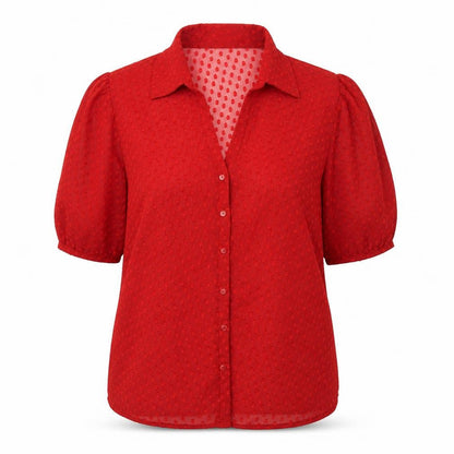 EWM Womens Red Polka Dot Polyester Basic Button-Up Size 18 Collared