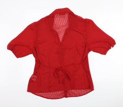 EWM Womens Red Polka Dot Polyester Basic Button-Up Size 18 Collared