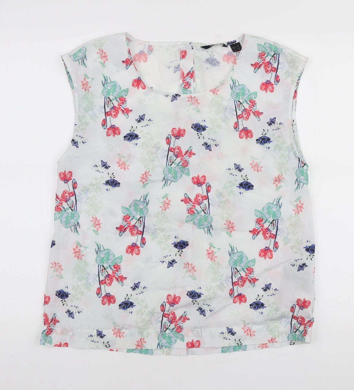 ESMARA Womens White Floral Polyester Basic Blouse Size 14 Round Neck